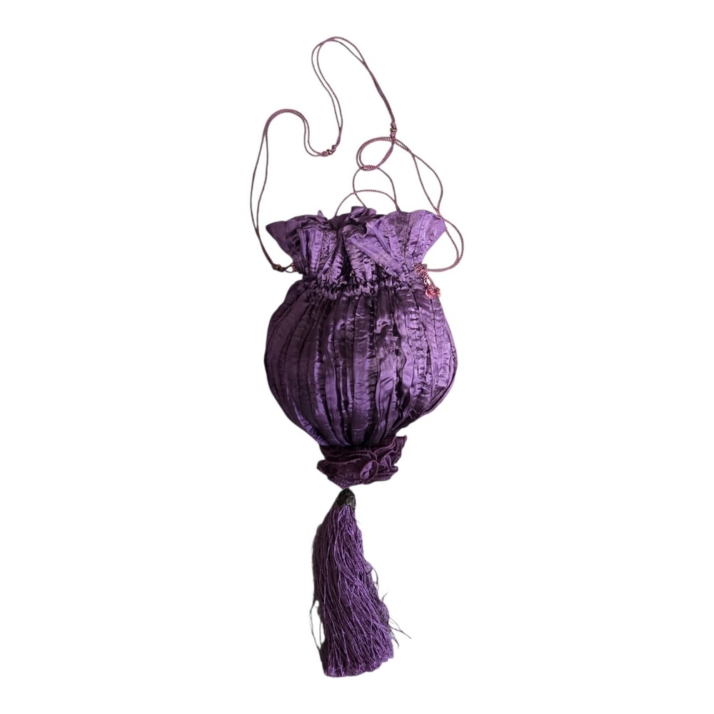 Venetia Stadium STVDIVM Burgundy Silk Ruched Drawstring Tassel Pouch Bag